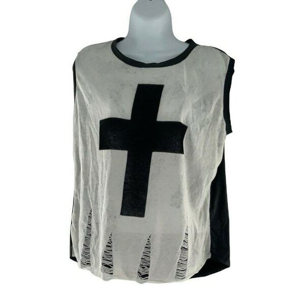 JC Fits. Inc Women's Size Large Graphic Cross Distressed Sleeveless Casual To - Picture 4 of 11